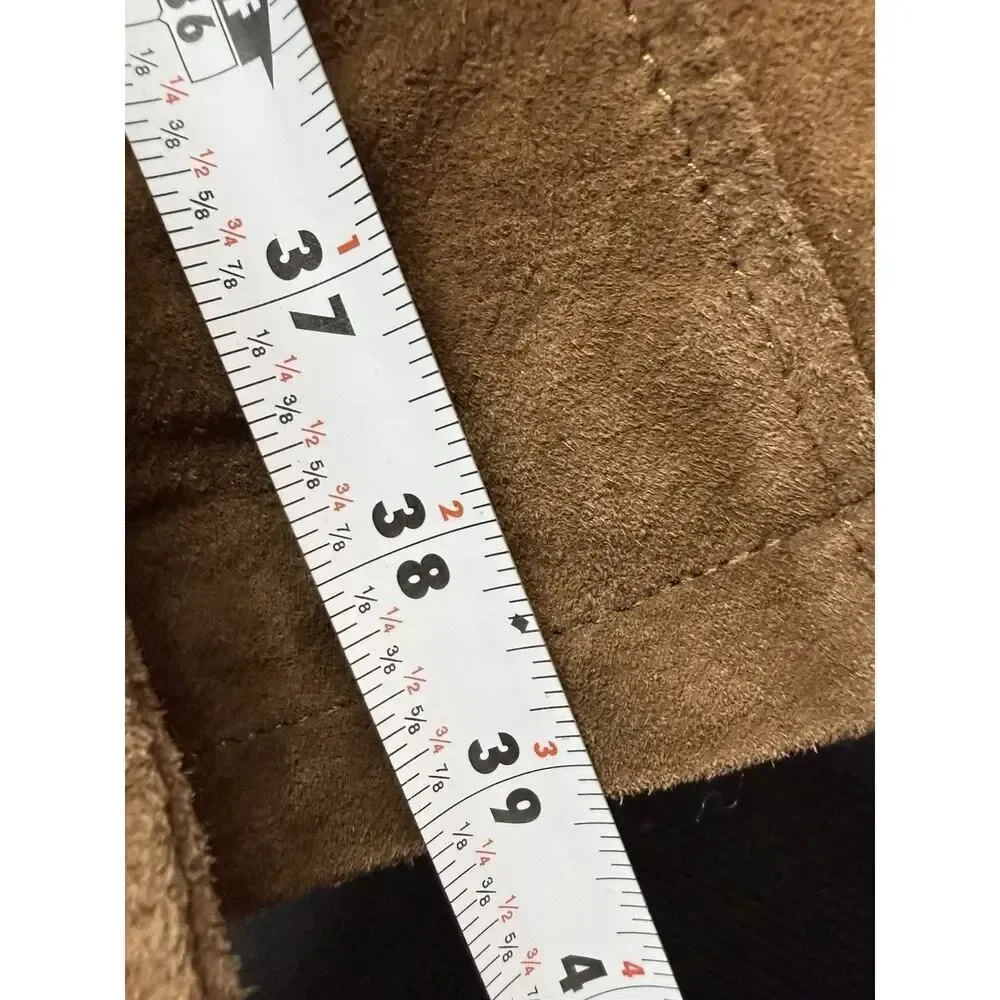 NWT C Wonder Brown Real Leather Coat Double Breasted Jacket Size 14 Gold Buttons